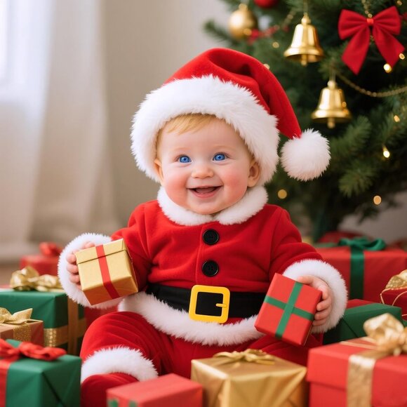 Christmas Santa Hat for Baby, Red Velvet Double Layer Xmas Holiday Party Hat - Picture 4 of 8